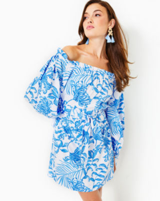 Jamielynn Off-The-Shoulder Dress, Resort White Glisten In The Sun, large - Lilly Pulitzer