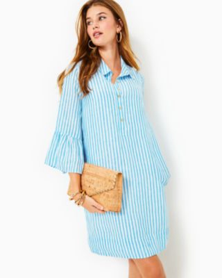 Jazmyn Linen Tunic Dress, Lunar Blue Bimini Stripe, large - Lilly Pulitzer