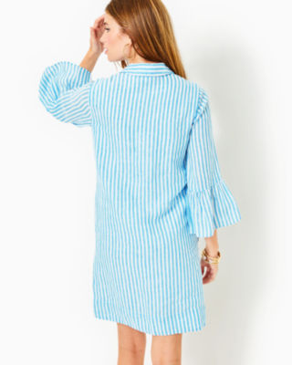 Jazmyn Linen Tunic Dress, Lunar Blue Bimini Stripe, large image undefined