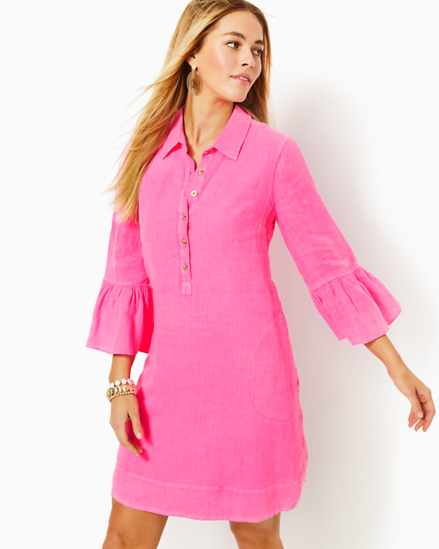Jazmyn Linen Tunic Dress, Roxie Pink, large - Lilly Pulitzer