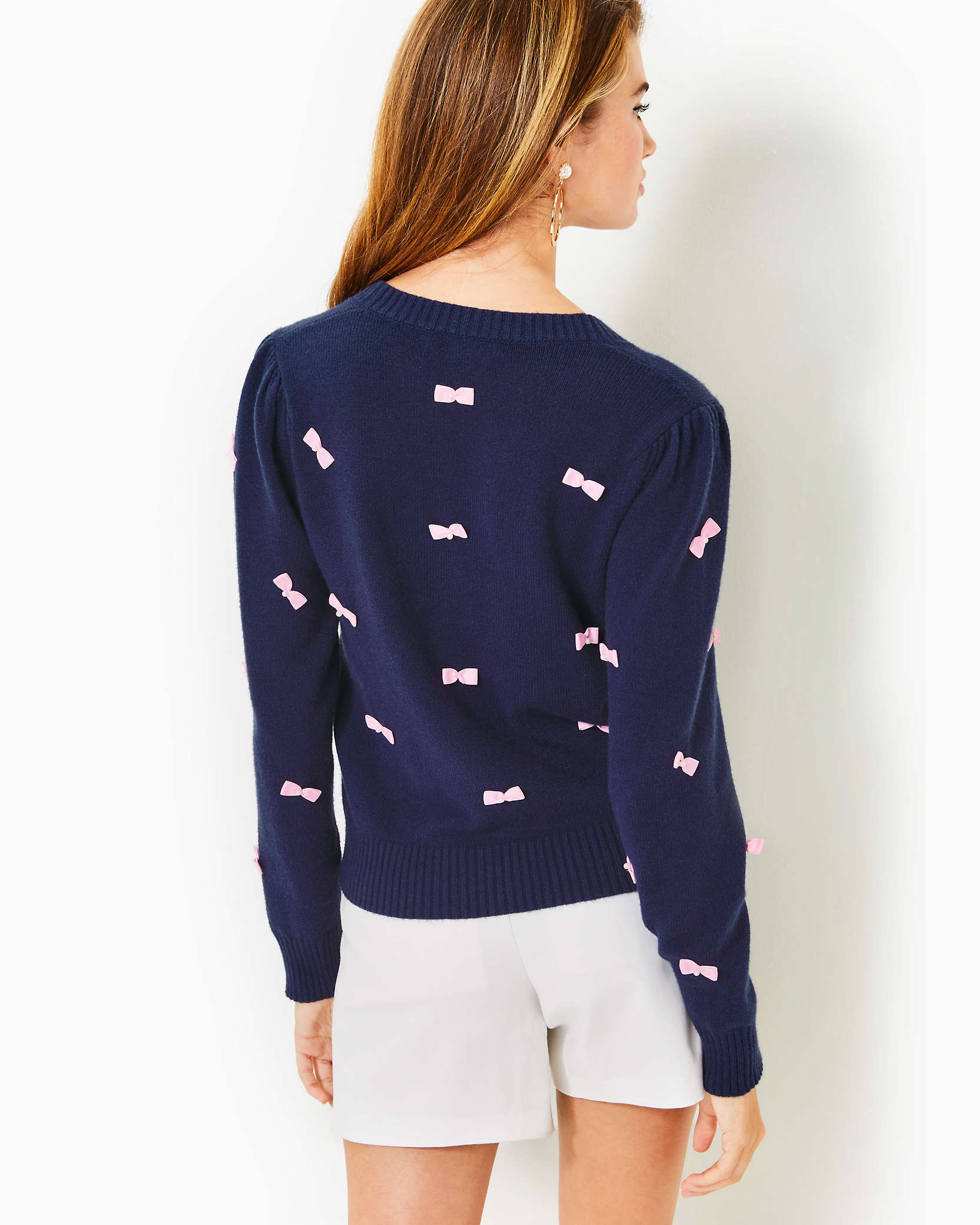 Shop Lilly Pulitzer Keane Cardigan In Low Tide Navy Tossed Bows