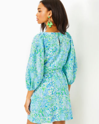 Barbara Cotton Dress, Hydra Blue Dandy Lions, large image undefined