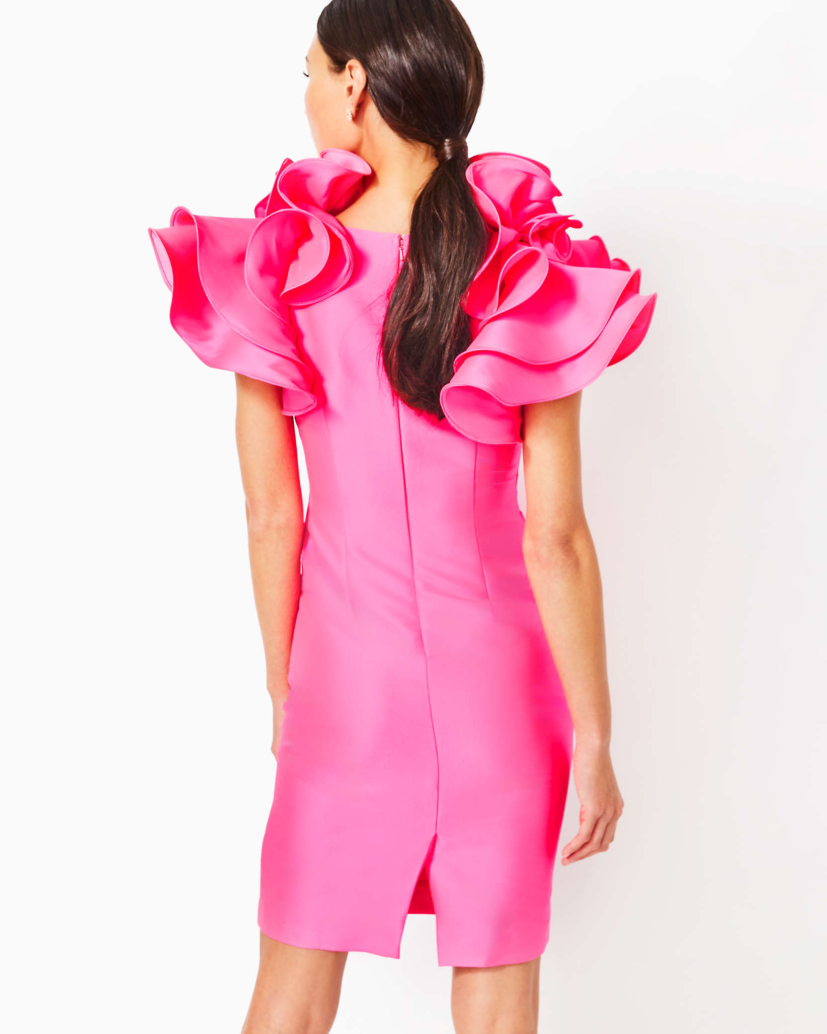 Shop Lilly Pulitzer X Badgley Mischka Honor Ruffle Dress In Roxie Pink
