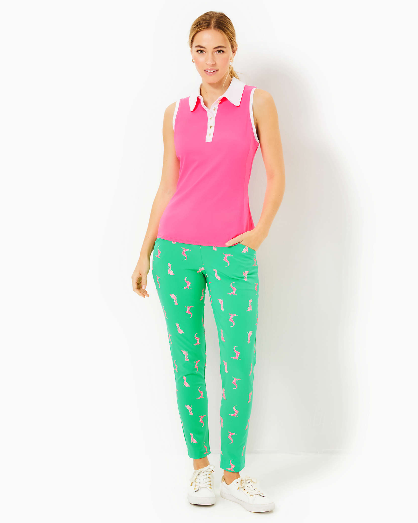 Lilly Pulitzer Upf 50+ Luxletic 28" Corso Golf Pant In Spearmint Par Tee Animals Golf