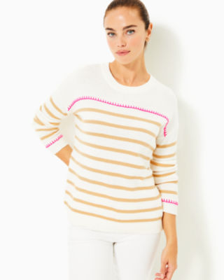 Kyren Sweater, Coconut Never Ending Stripe, large - Lilly Pulitzer