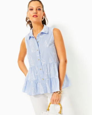 Breah Sleeveless Top, Resort White A Lil Nauti Pigment Print, large - Lilly Pulitzer