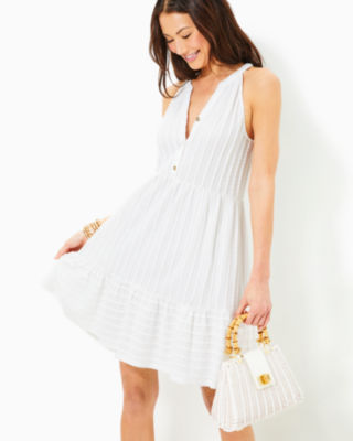 Lennox Swing Dress, Resort White Scallop Stripe Knit Jacquard, large - Lilly Pulitzer