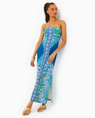 Noa Strapless Maxi Dress, Barton Blue Seacret Escape Engineered Knit Dress, large - Lilly Pulitzer