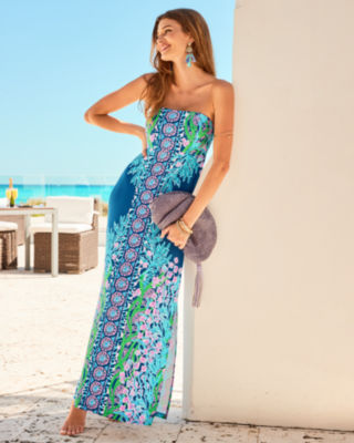 Noa Strapless Maxi Dress, Barton Blue Seacret Escape Engineered Knit Dress, large image 3 - Lilly Pulitzer