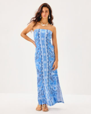 Noa Strapless Maxi Dress, Jacaranda Blue Knotty And Nice Engineered Knit Maxi, large image 2