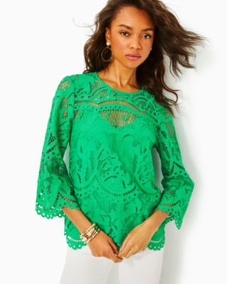 Oaklynn Tunic, Brazilian Green Palms In Paradise Lace, large - Lilly Pulitzer