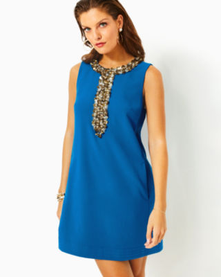 Edita Stretch Shift Dress, Barton Blue, large - Lilly Pulitzer