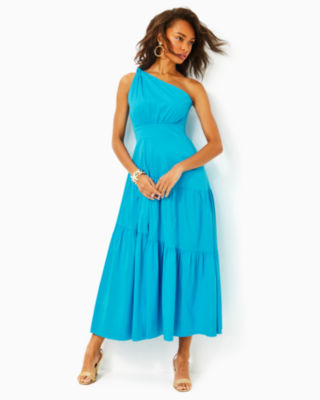 Lucilyn One-Shoulder Maxi Dress, Tangier Teal, large - Lilly Pulitzer