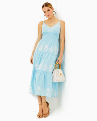 Shop Lilly Pulitzer Aviry Embroidered Midi Dress In Hydra Blue