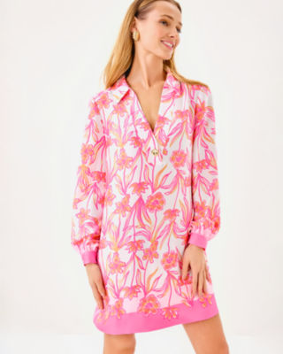 Iralanne Popover Shirtdress, Resort White Lovely Long Stems Engineered Woven Dress, large