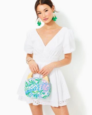 Axelle Eyelet Romper, Resort White Tropical Leaf Eyelet, large - Lilly Pulitzer