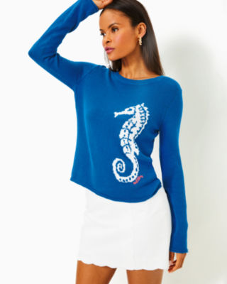 Kellyn Sweater, Barton Blue Seahorse Jacquard, large - Lilly Pulitzer