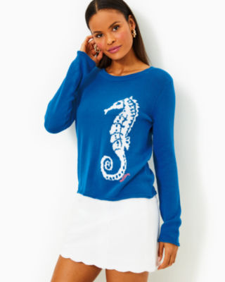 Shop Lilly Pulitzer Kellyn Sweater In Barton Blue Seahorse Jacquard
