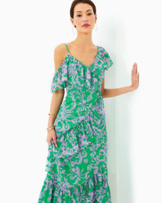 Rosalynn Ruffle Maxi Dress, Brazilian Green Salty Sandbar, large image 3