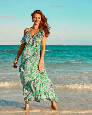 Rosalynn Ruffle Maxi Dress, Brazilian Green Salty Sandbar, large image 4
