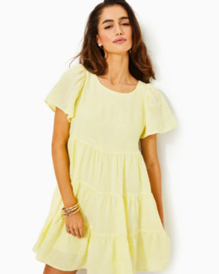 Dresses for Women Women's Dress Solid Pleated Halter Dress Dress (Color :  Yellow, Size : X-Small)