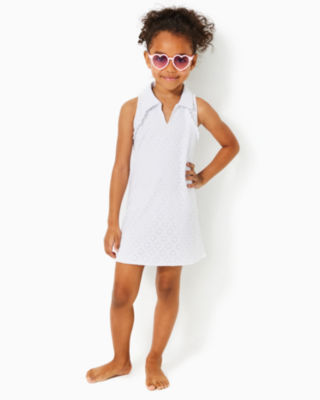 Luxletic Girls Mini Martina Polo Dress, Resort White Match Point Eyelet, large - Lilly Pulitzer