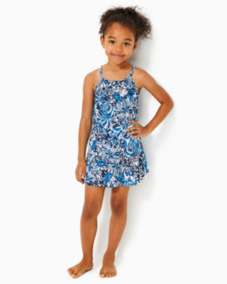 Girls Mini Loro Cotton Dress, Low Tide Navy Pandarama, large - Lilly Pulitzer