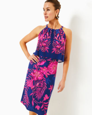 Stella Mae Halter Dress, Blue Med Never Ending Summer Engineered Knit Dres, large - Lilly Pulitzer