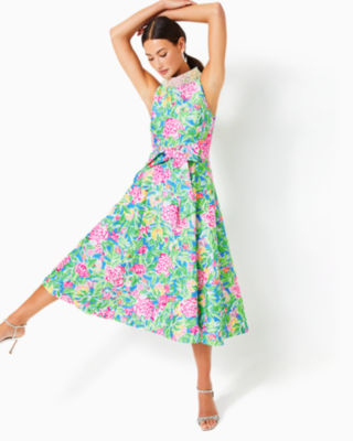 Lilly Pulitzer x Badgley Mischka Willa Halter Dress, Multi Grove Garden, large - Lilly Pulitzer