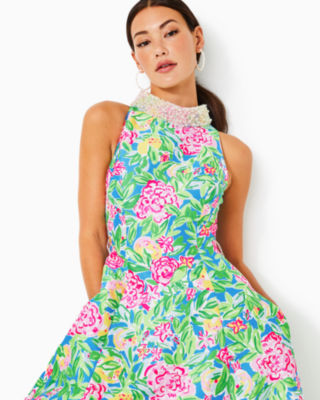 Lilly Pulitzer x Badgley Mischka Willa Halter Dress, Multi Grove Garden, large image undefined