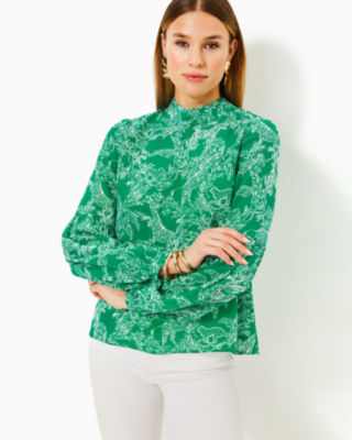Witaker Silk Top, Fiddle Leaf Green Safari Party, large image 2
