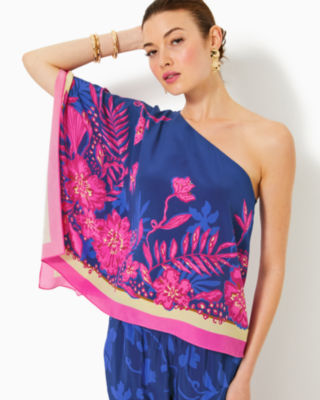 Schaffer Silk Top, Blue Med Never Ending Summer Engineered Woven Top, large - Lilly Pulitzer