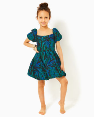 Girls Koji Dress, Deep Lagoon Berry Wild Metallic Brocade, large image 1