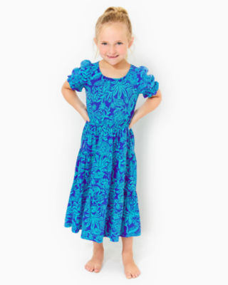 Girls Dean Midi Dress, Martinique Blue Jungle Oasis, large - Lilly Pulitzer