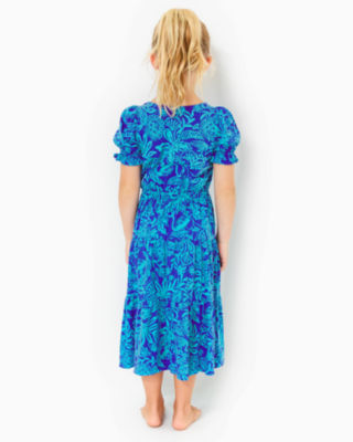 Girls Dean Midi Dress, Martinique Blue Jungle Oasis, large image 1