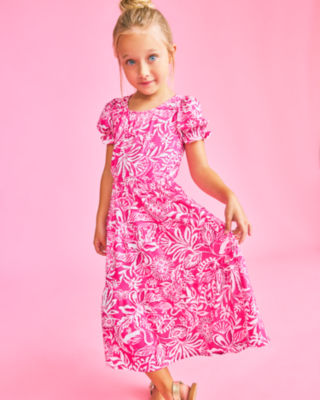 Girls Dean Midi Dress, Passion Fruit Pink Absolutely Flamazing, large - Lilly Pulitzer