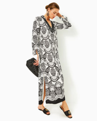 Irella Maxi Caftan Dress, Coconut Pineapple Princess Engineered Woven Dres, large - Lilly Pulitzer