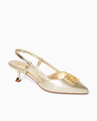 Schuyler Kitten Heel Slingback Shoe, Gold Metallic, large - Lilly Pulitzer