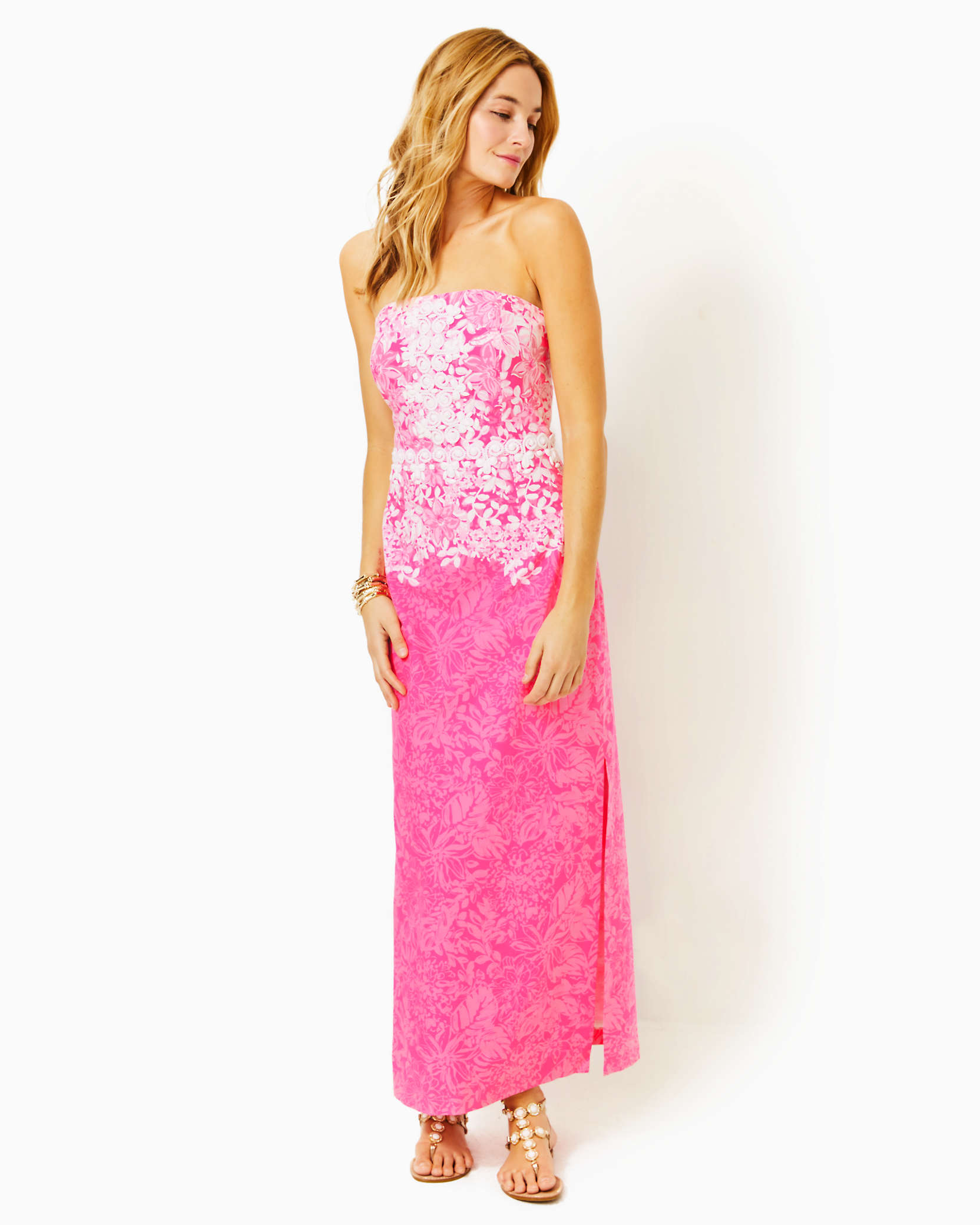 Lilly Pulitzer Kristella Cotton Maxi Dress In Roxie Pink Shadow Dancer Engineered Woven Dress
