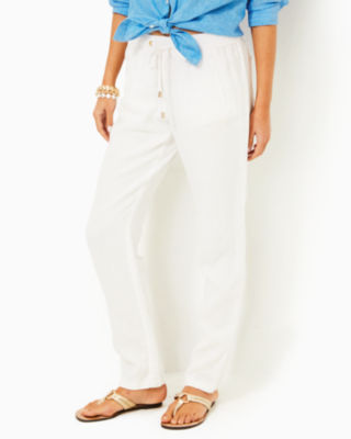 Lilly Pulitzer 31" Taron Mid Rise Linen Pant In Resort White