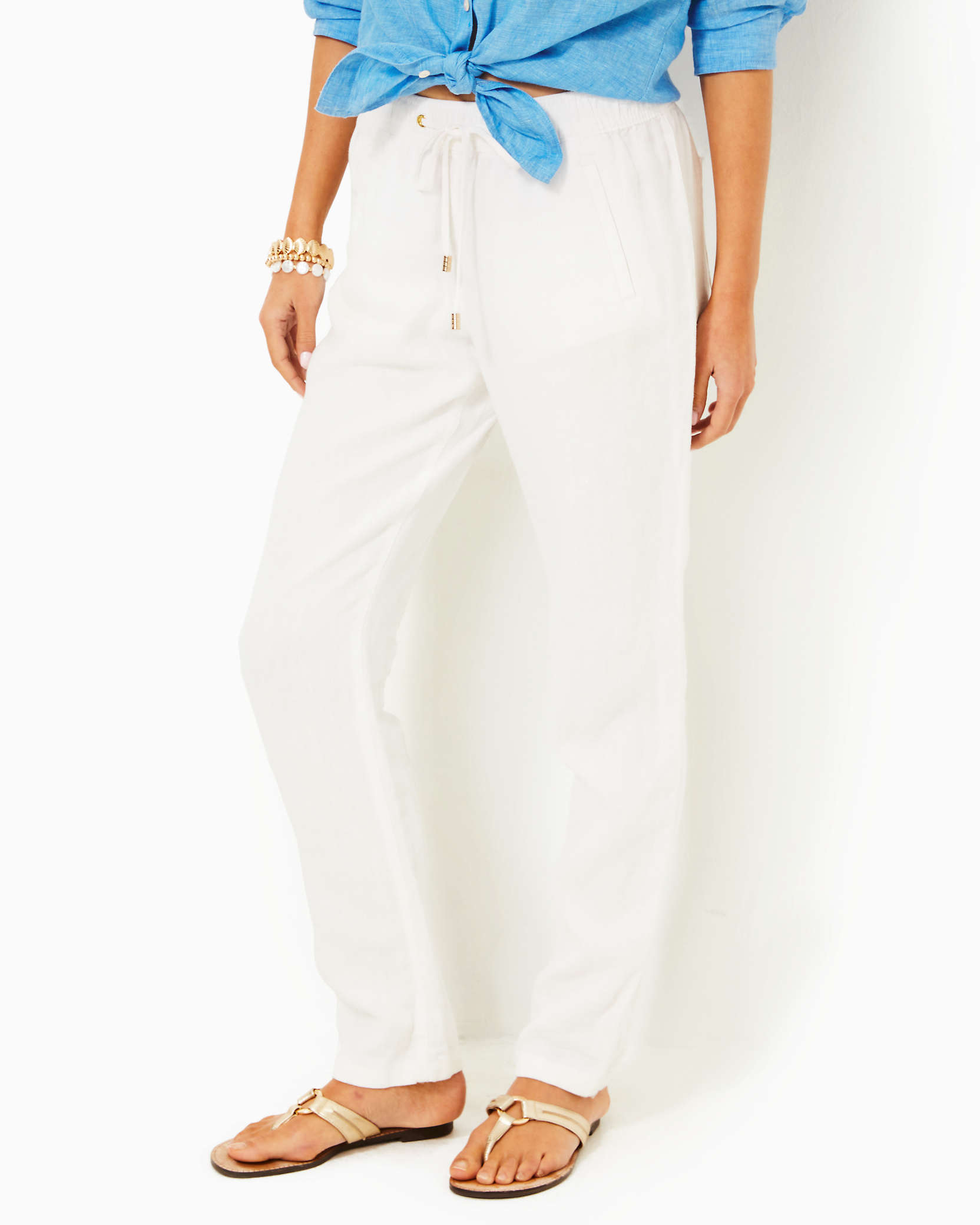 Shop Lilly Pulitzer 31" Taron Mid Rise Linen Pant In Resort White