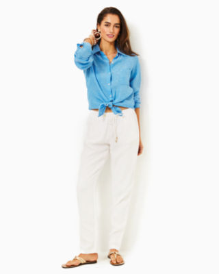 Lilly Pulitzer 31" Taron Mid Rise Linen Pant In Resort White