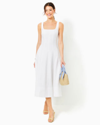 Calina Linen Midi Dress, Resort White, large - Lilly Pulitzer