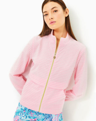 UPF 50+ Luxletic Cocos Jacket, Conch Shell Pink Performance Gingham, large - Lilly Pulitzer