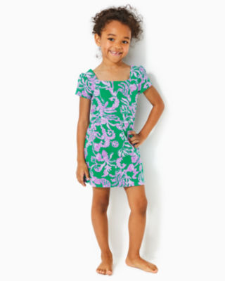 Girls Mini Montrey Dress, Brazilian Green Salty Sandbar, large - Lilly Pulitzer