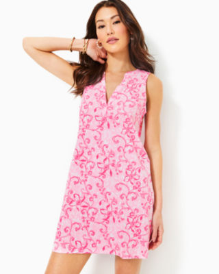 Dev Dress, Conch Shell Pink Flamingle Garden, large - Lilly Pulitzer