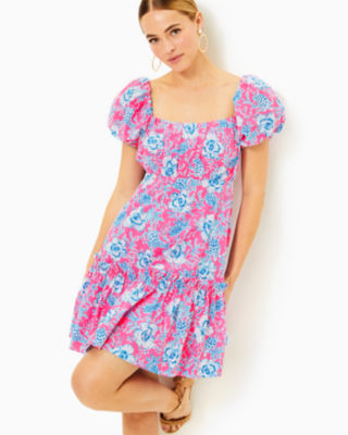 Shop Lilly Pulitzer Nastia Cotton Dress In Roxie Pink Wave N Sea