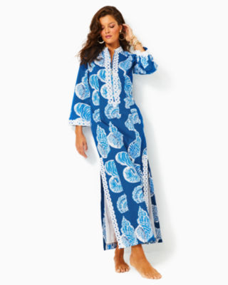 Shop Lilly Pulitzer Shealyn Stretch Maxi Caftan In Barton Blue Shell Of A Good Time Oversized