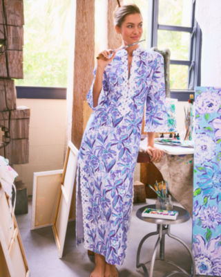 Shealyn Stretch Maxi Caftan, Tropicalia Purple Elephant In The Bloom, large