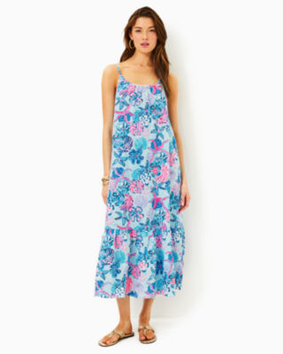 Amerie Linen Midi Dress, Multi Bahamas Beachcomber, large - Lilly Pulitzer